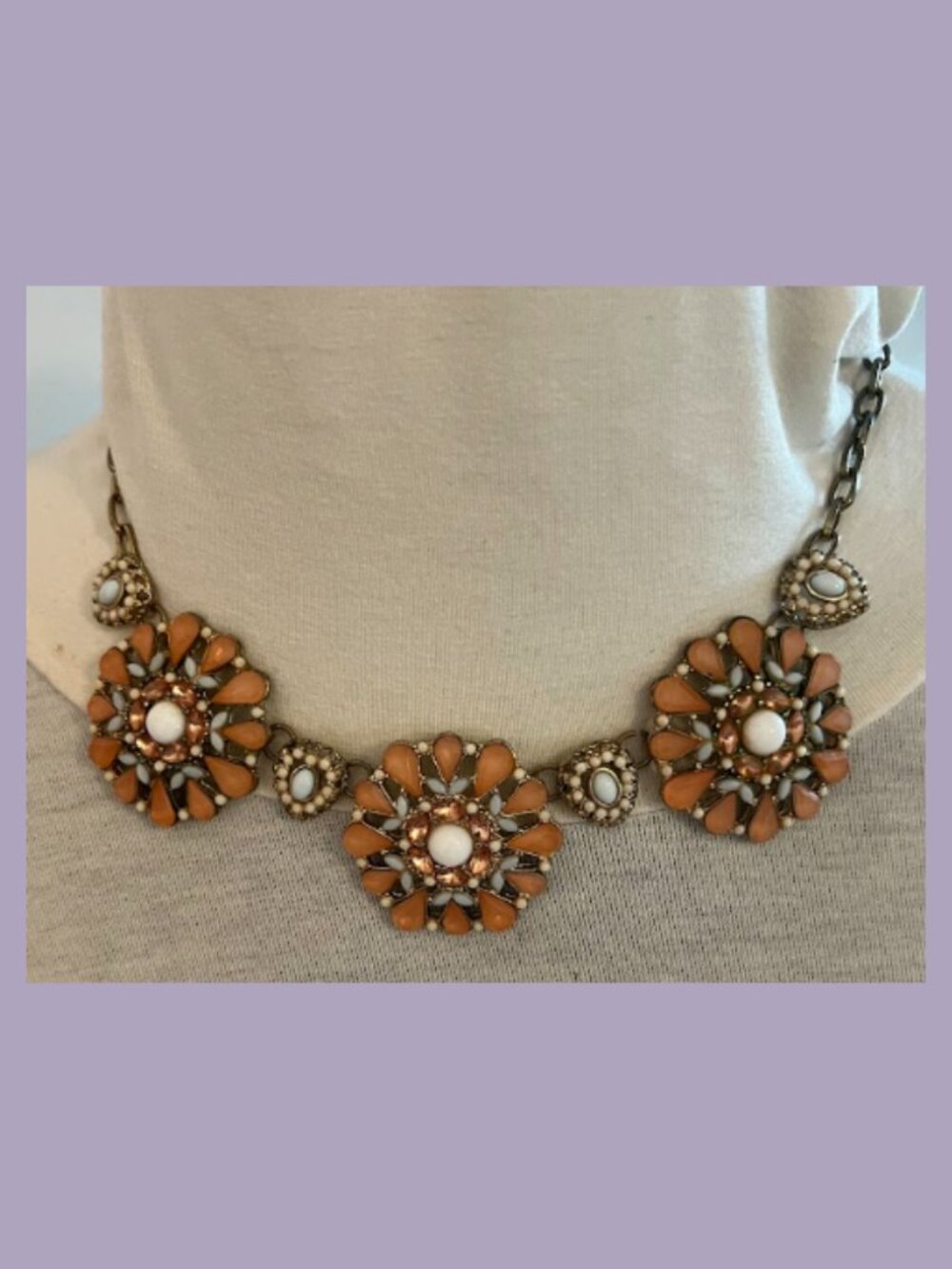 Vintage BOHO Pink White seed Bead and Crystal floral Necklace Bib piece